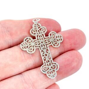 Vintage Sterling Silver 925 Religious Filigree Cross Pendant